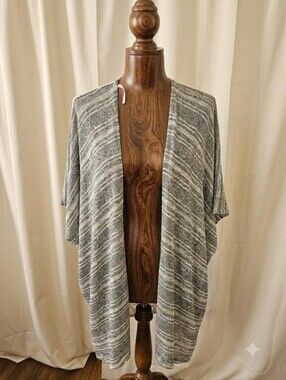 Sage Black & Cream Knit Kimono-Style Open Front Long Top with Lace Back | Sz S